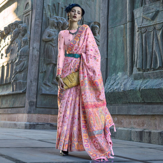 Pink Color Handloom Weaving Paithani Silk Saree