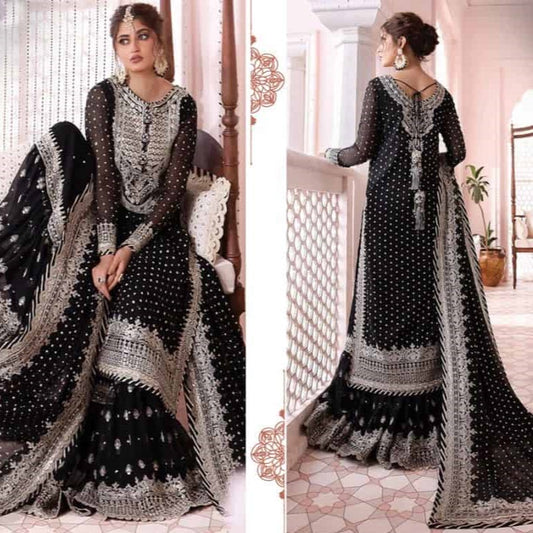 Black Color Silver Zari Thread Work Embroidered Designer Pakistani Suit