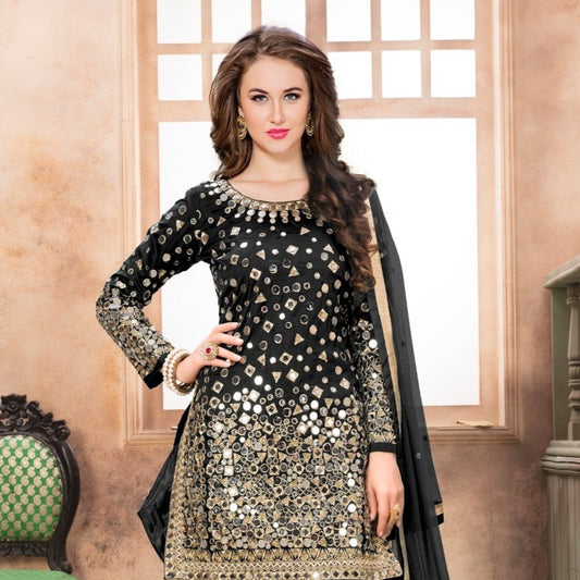 Black Wedding Wear Heavy Embroidered Patiala Suit For Women