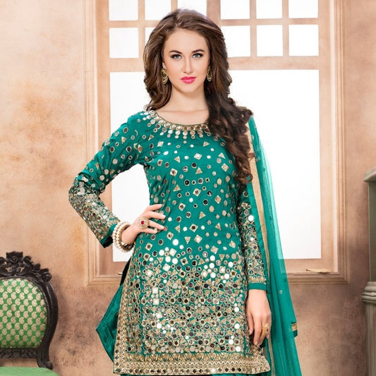 Rama Green Wedding Wear Heavy Embroidered Patiala Suit For Women