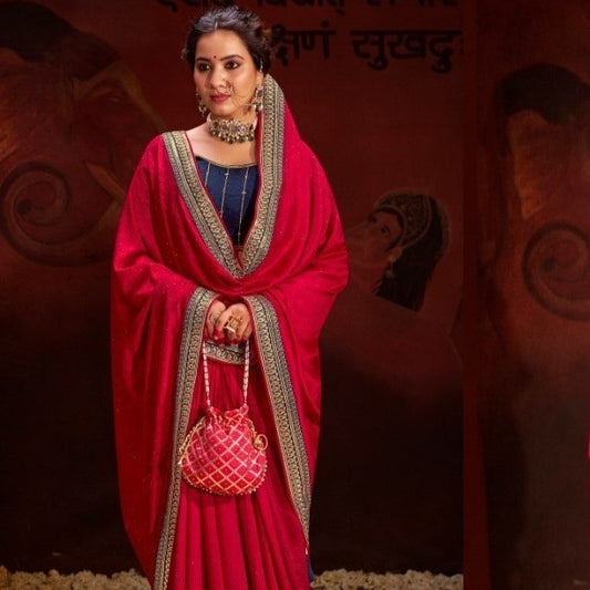 Rani Swarovski Work Saree Party Wear Saree With Sequence border