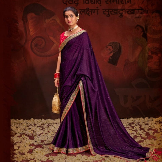Purple Swarovski Work Saree Party Wear Saree With Sequence border
