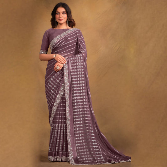 Magenta Purple Georgette Fabric Saree Wedding Saree