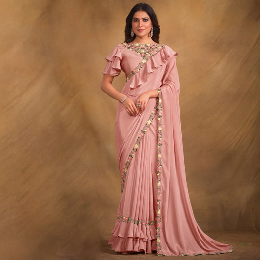 Light Pink Georgette Fabric Saree Wedding Saree