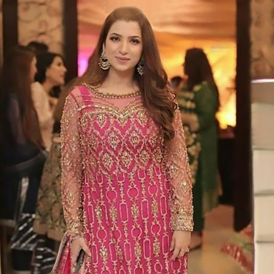 Wedding Wear Net Embroidered Pink Pakistani Bridal Dress