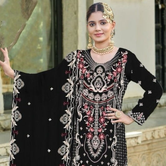 Black Color Party Wear Georgette Sequence Embroidery Jarkan Diamond Pakistani Suit
