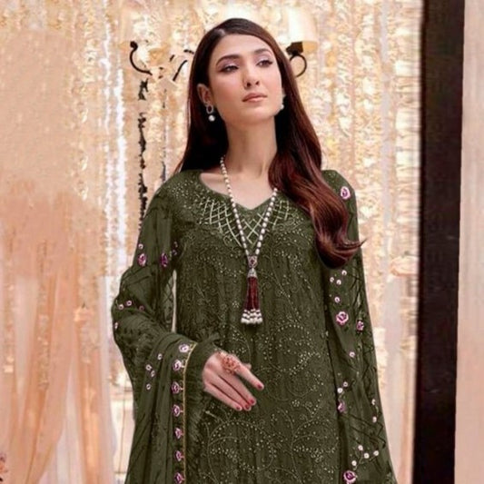 Mehandi Color Festive Wear 2 Tone Sequence Embroidered Pakistani Salwar Kameez