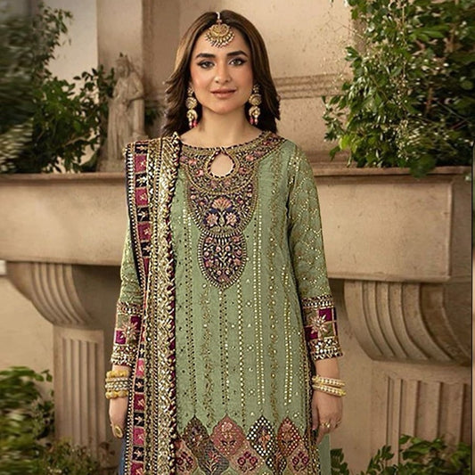 Green Heavy Handwork Embroidered Organza Pakistani Suits