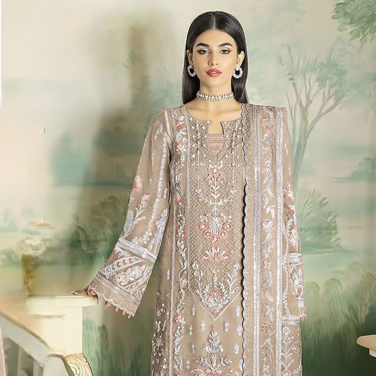 Grey Heavy Embroidery Organza Pakistani Bridal Wear Pakistani Suit