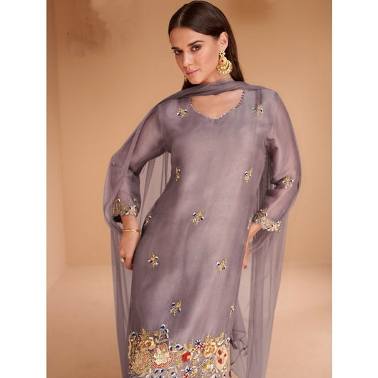 Trendy & Stylish Women's Ethnic Wear Lilac Embroidered Kameez With Sharara Set