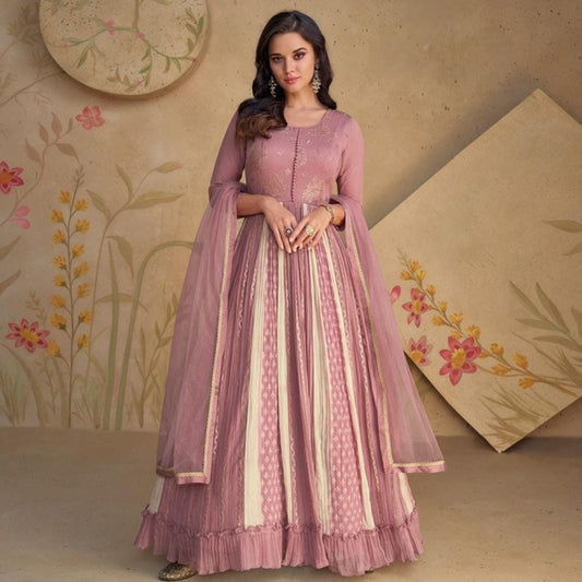 Pastel Pink Georgette Anarkali Dress Embroidered Indo Western Outfits