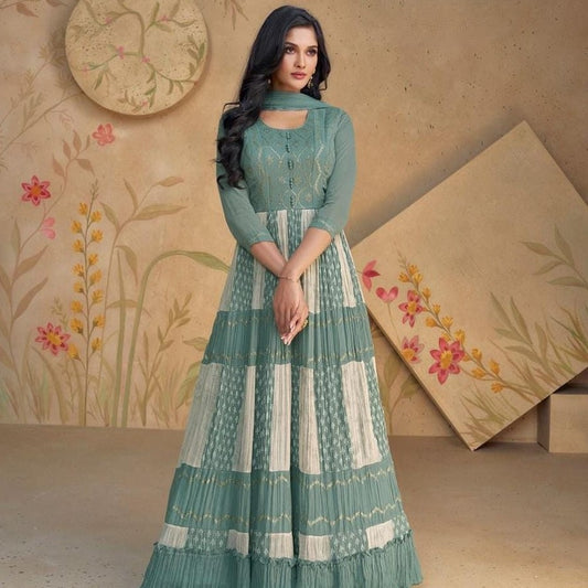 Mint Green Georgette Anarkali Dress Embroidered Indo Western Outfits