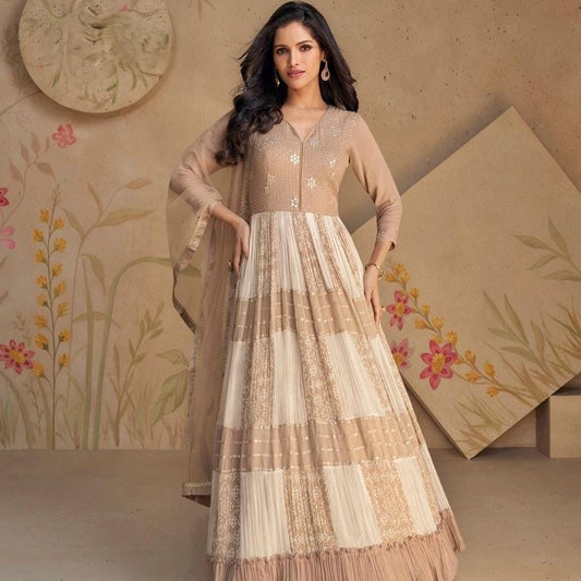 Beige Georgette Anarkali Dress Embroidered Indo Western Outfits