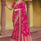 Raspberry Pink Woven Embroidered Banarasi Saree For Wedding Reception