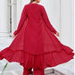 Red Embroidered Jacket Style Floor Length Suit