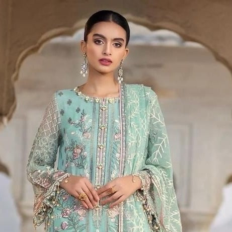 Turquoise color Festive Wear Georgette Embroidery Heavy Pakistani Suit