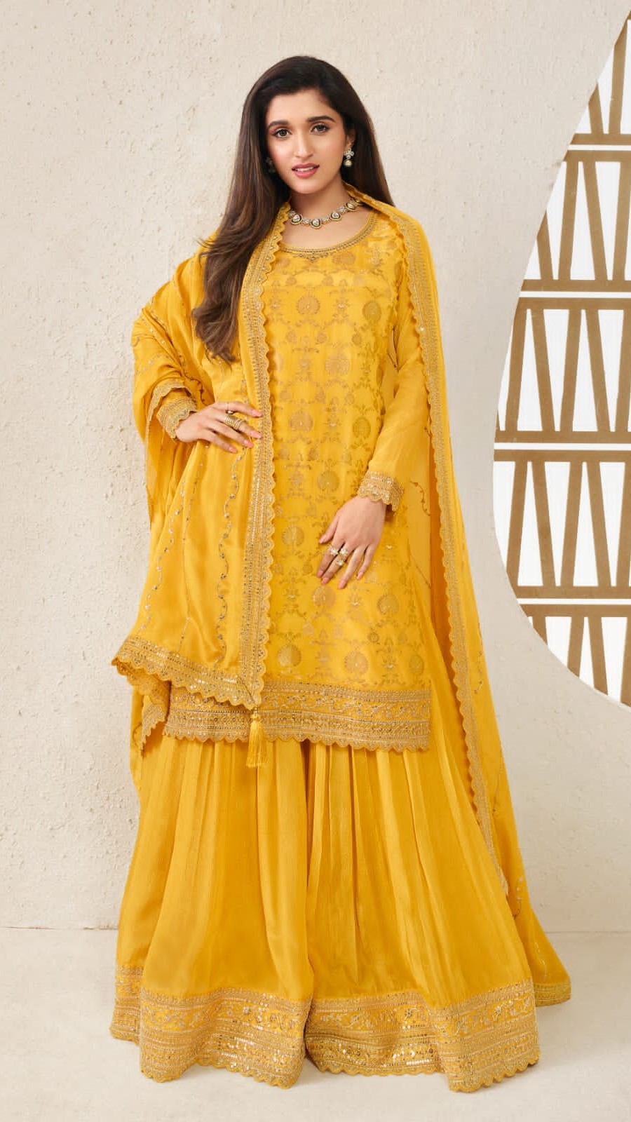 Mustard Heavy Designer Sarara Kameez Suit