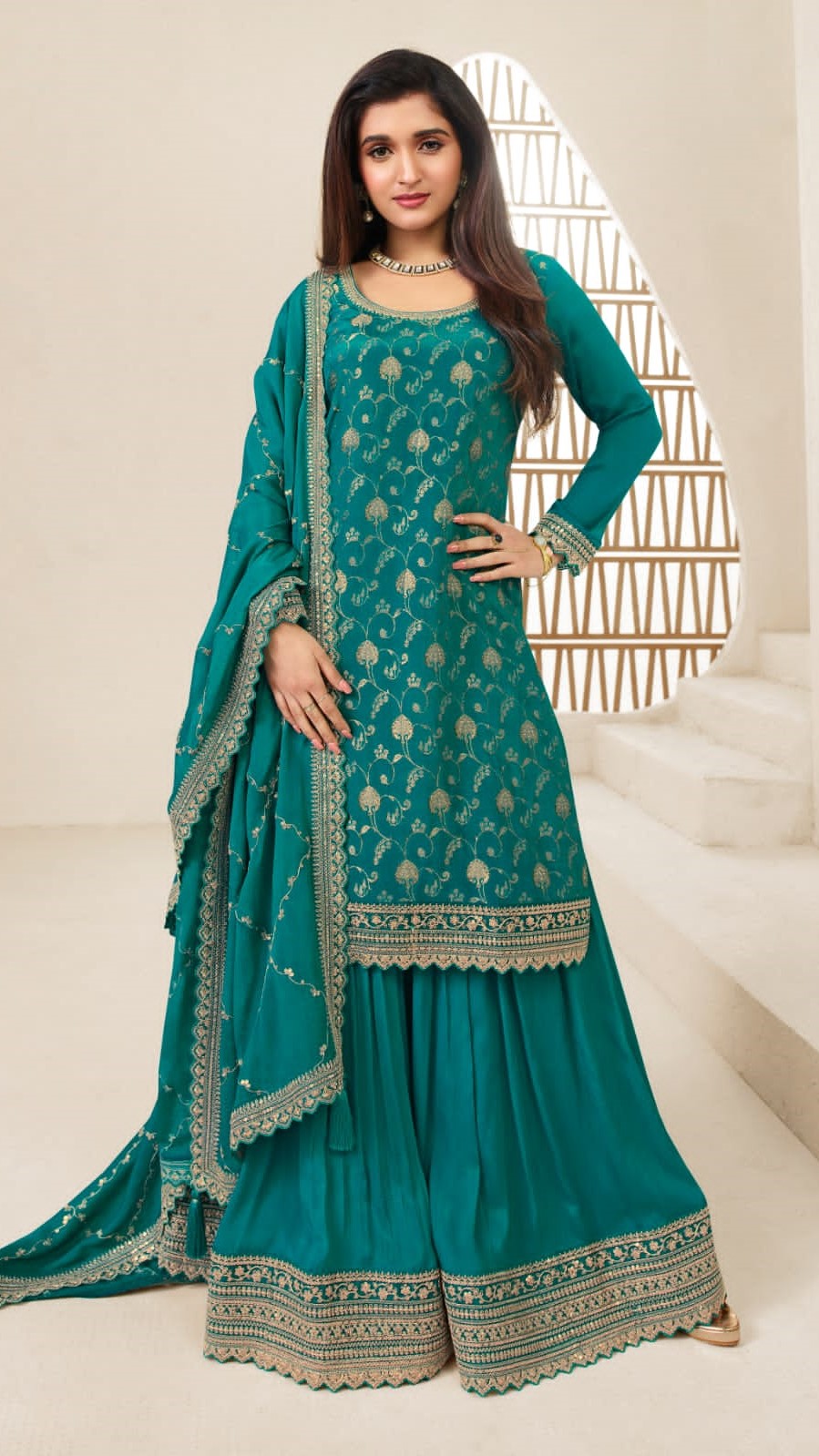 Teal Blue Festive Wear Heavy Designer Sarara Kameez Suit