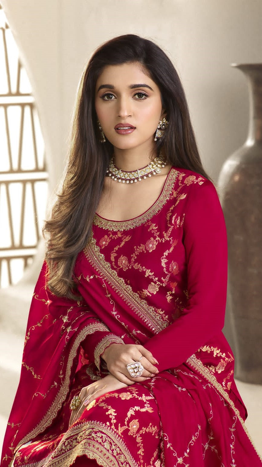 Red Festive Wear Heavy Designer Sarara Kameez Suit