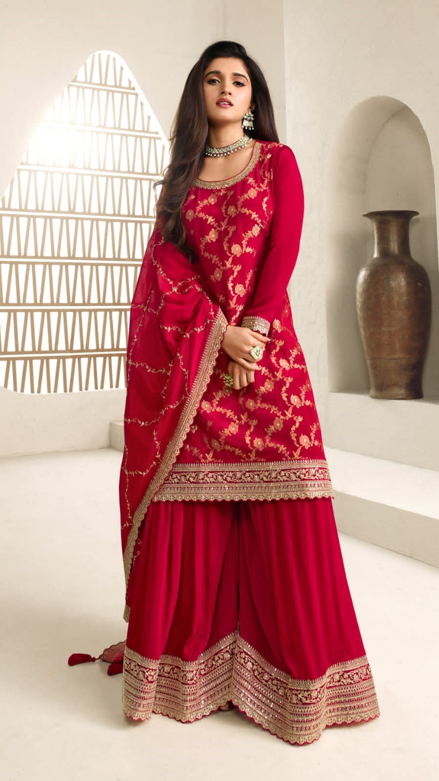 Red Festive Wear Heavy Designer Sarara Kameez Suit