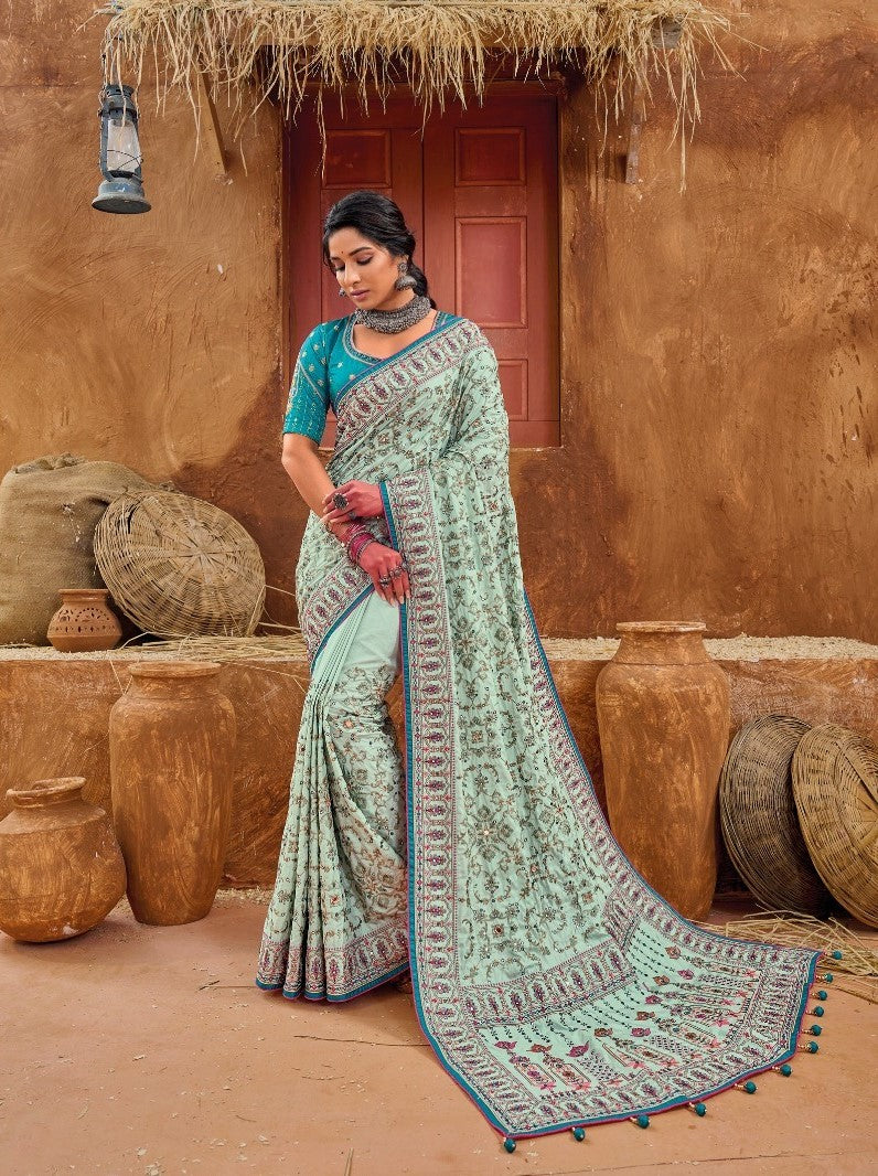 Soft Silk Starring Navy Grey Saree, Shining Festive Wear