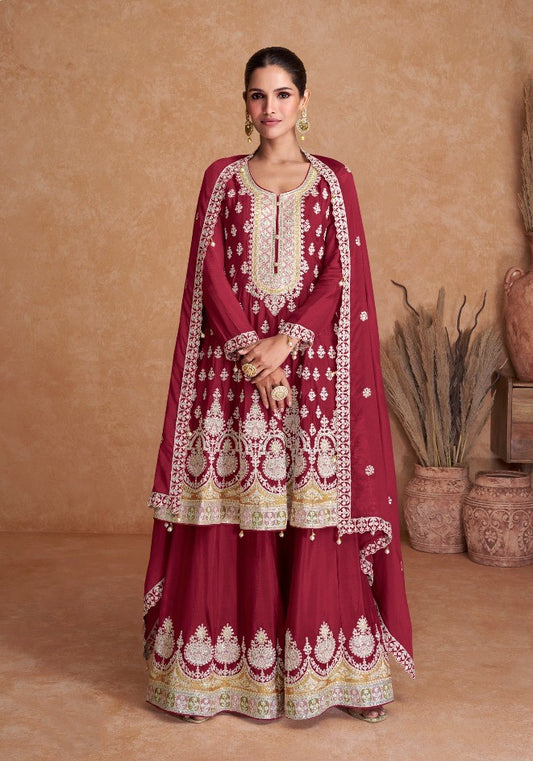 Red Wedding Special Heavy Embroidered Designer Sharara Suit