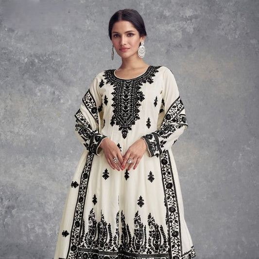 White Chakinkari Suits Heavy Embroidered For Traditional Wedding Wear