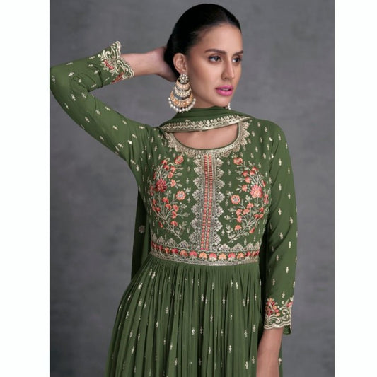 Mehandi Color Wedding Wear Nayra Cut Trendy Palazzo Salwar Suit