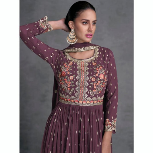 Mauve Color Wedding Wear Nayra Cut Trendy Palazzo Salwar Suit