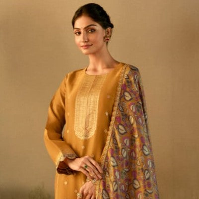 Mustard Pure Zari Banarasi Tissue Festive Wear Salwar Suit