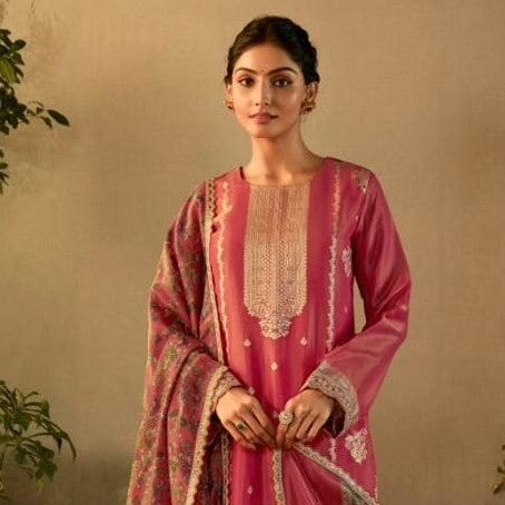 Pink Pure Zari Banarasi Tissue Festive Wear Salwar Suit