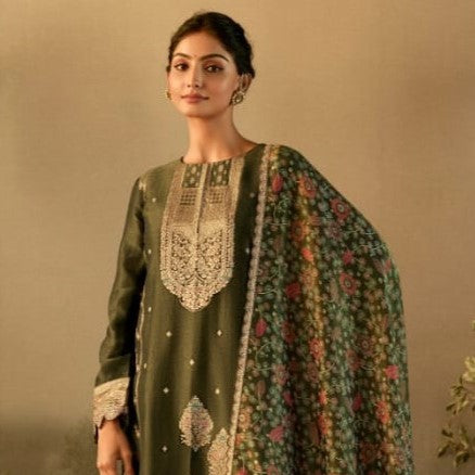 Dark Green Pure Zari Banarasi Tissue Festive Wear Salwar Suit