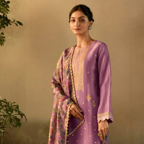 Lilac Pure Zari Banarasi Tissue Festive Wear Salwar Suit