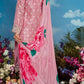 Carnation Pink Muslin Weaving Butti Organza Embroidered Traditional Wear Trouser Suit