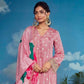 Carnation Pink Muslin Weaving Butti Organza Embroidered Traditional Wear Trouser Suit