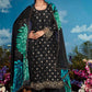 Black Muslin Weaving Butti Organza Embroidered Traditional Wear Trouser Kameez Suit