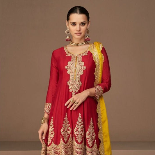 Beautiful Heavy Embroidered Red Zig Zag Design Bridal Suit