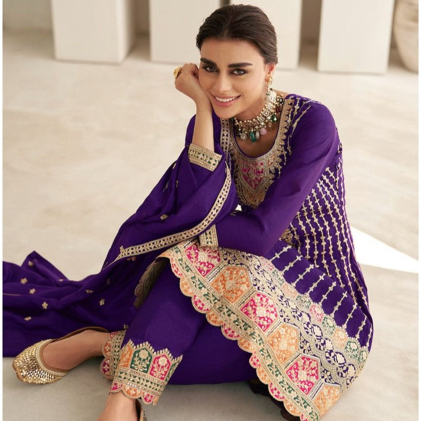 Party Wear Purple and Violet color Net fabric Salwar Kameez : 1816113