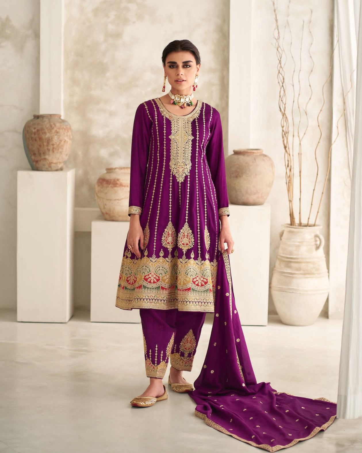 Purple Color Design Indo Western Plazo Suit :: MY SHOPPY LADIES WEAR