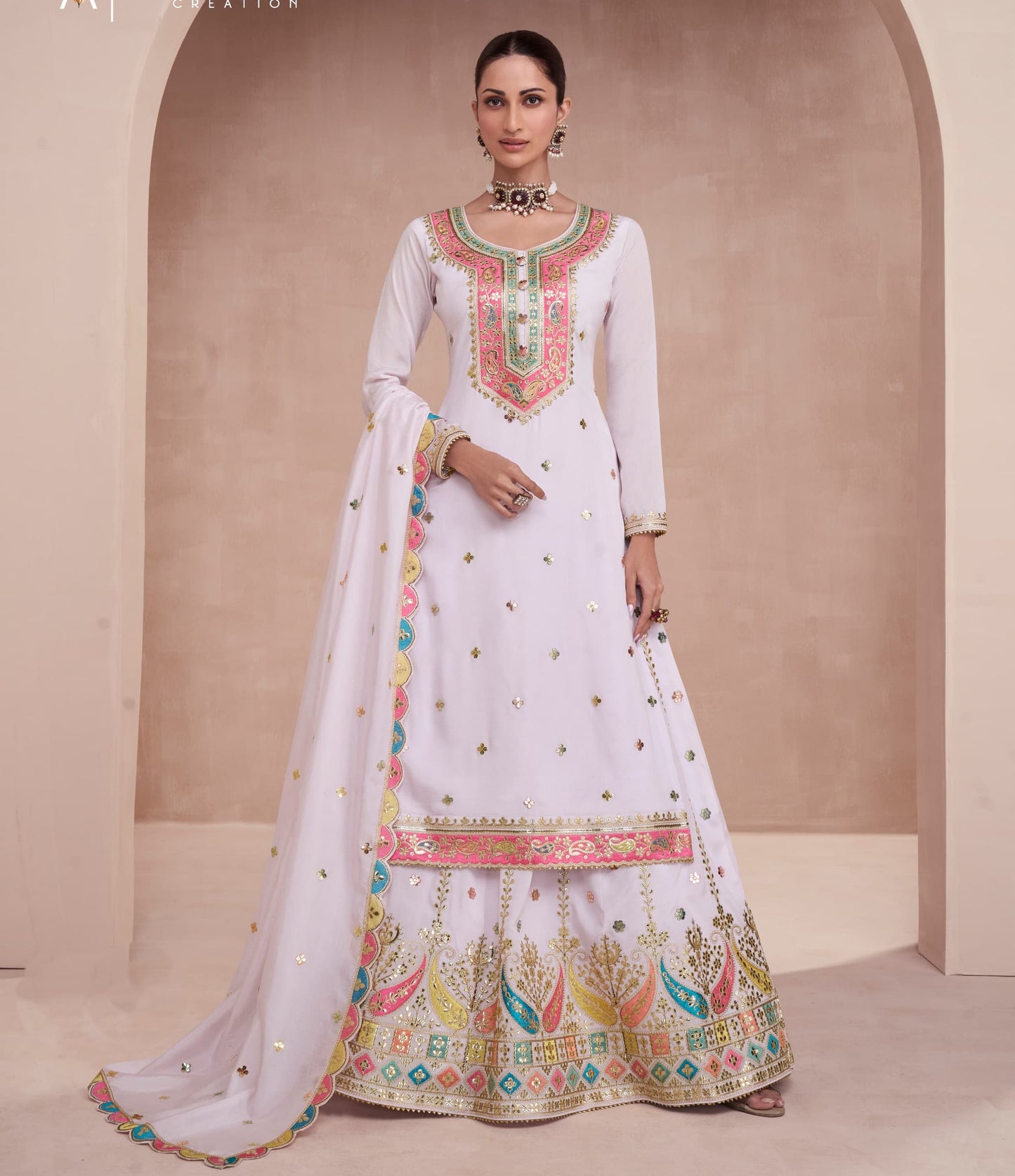 Captivation White Embroidered Silk Traditional Wedding Wear Lehenga Kameez For Ceremonial