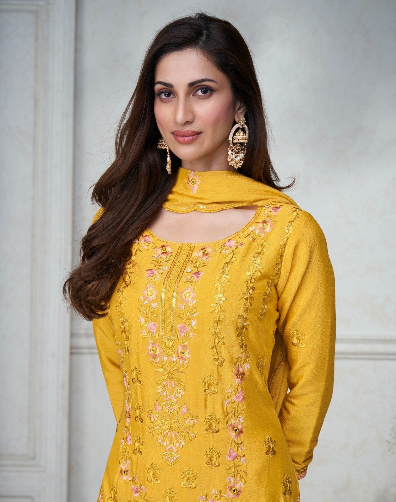 Haldi Special Yellow Color Mirror Work Embroidery Stitched Sharara Suit