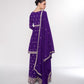Purple Color Chinon Embroidered Wedding Wear Plazo Suit