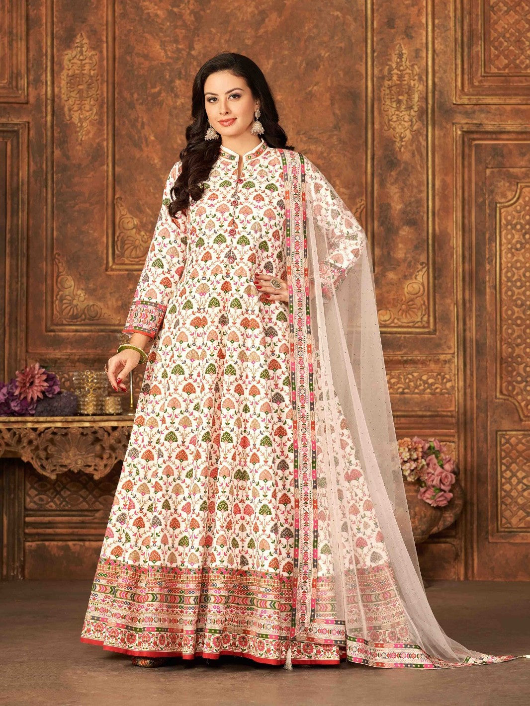 Embroidered Lavender Color Wedding Wear Readymade Anarkali Salwar Suit In  Georgette Fabric
