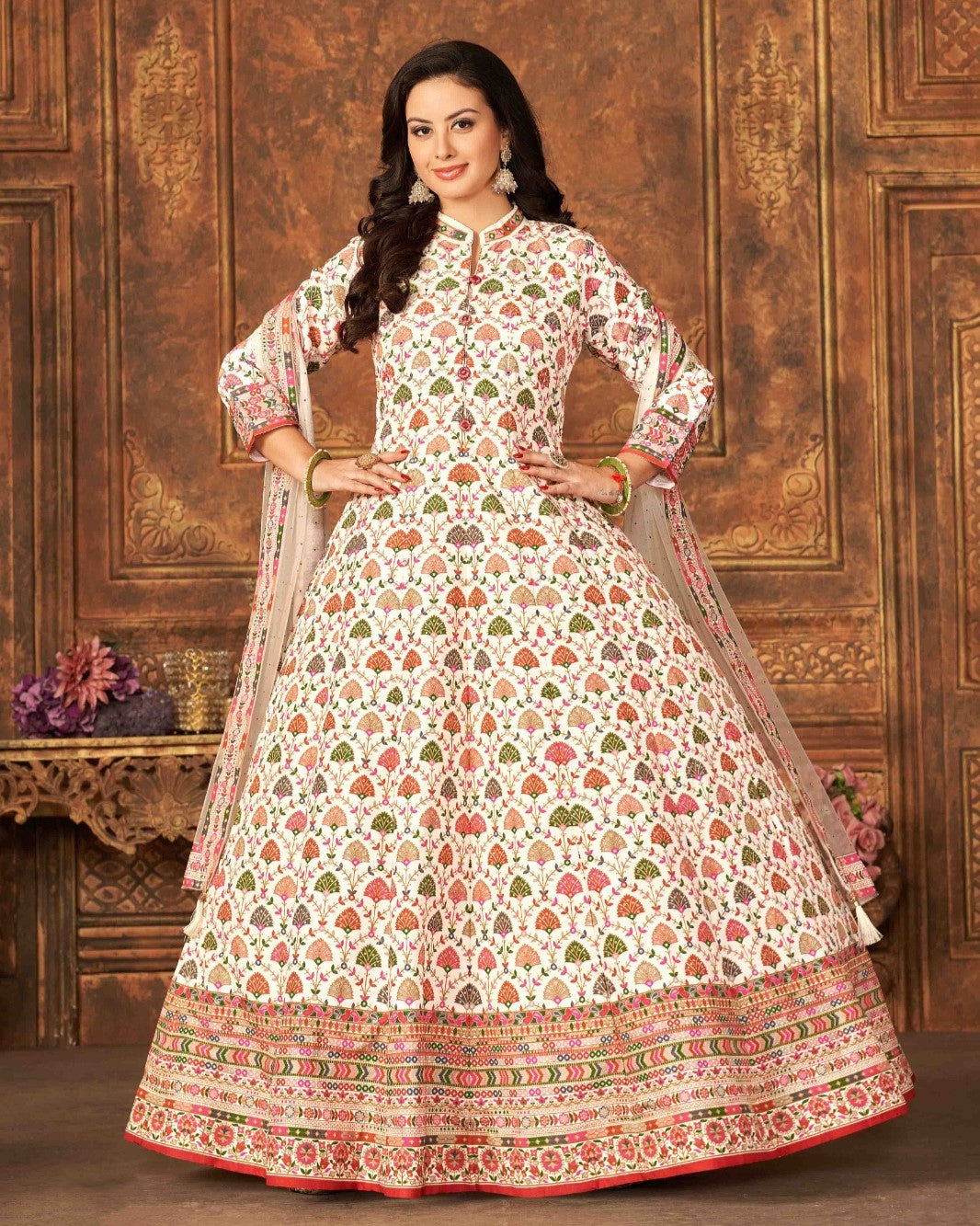 Buy Brown Net Wedding Wear Embroidery Work Anarkali Suit Online From  Wholesale Salwar.
