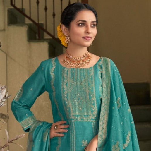 Sea Green Pure Dola Jacquard Exclusively Trending Salwar Suit
