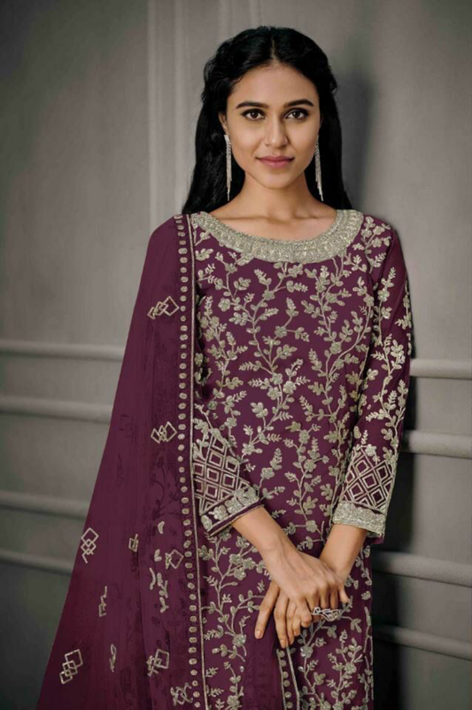 Maroon Colored Heavy Sequins Embroidered Salwar Suit