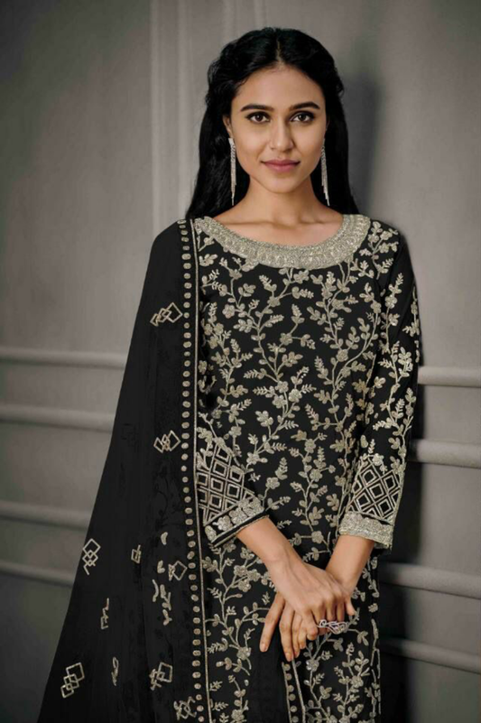 Black Colored Heavy Butterfly with codding Embroidered Salwar Suit