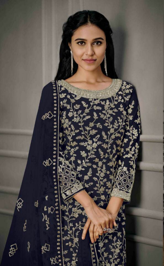 Navy Blue Color Heavy Codding Embroidered Party Wear Salwar Suit