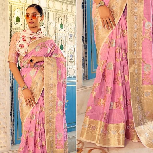 Pink Color Linen Designer Saree with Belt