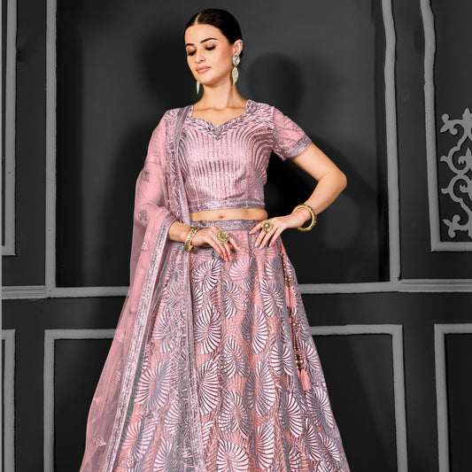 Pink Color Applique Work Bridal Wear Lehenga Choli